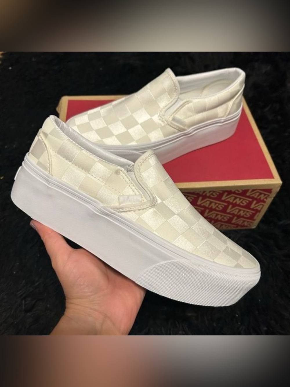 VANS checkerboard cream platform slip on shoes sneakers women’s 9 new